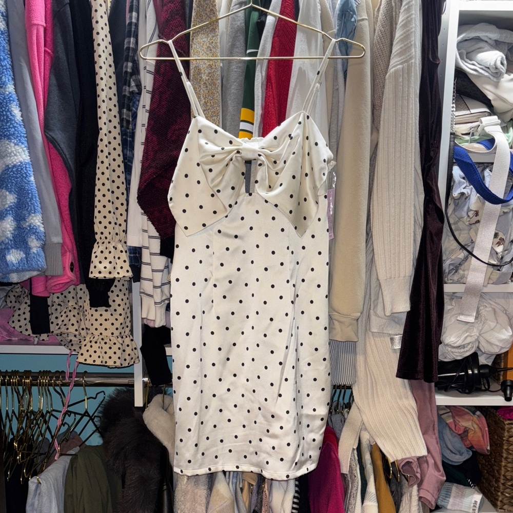 White Polka Dot Bow Slip Dress